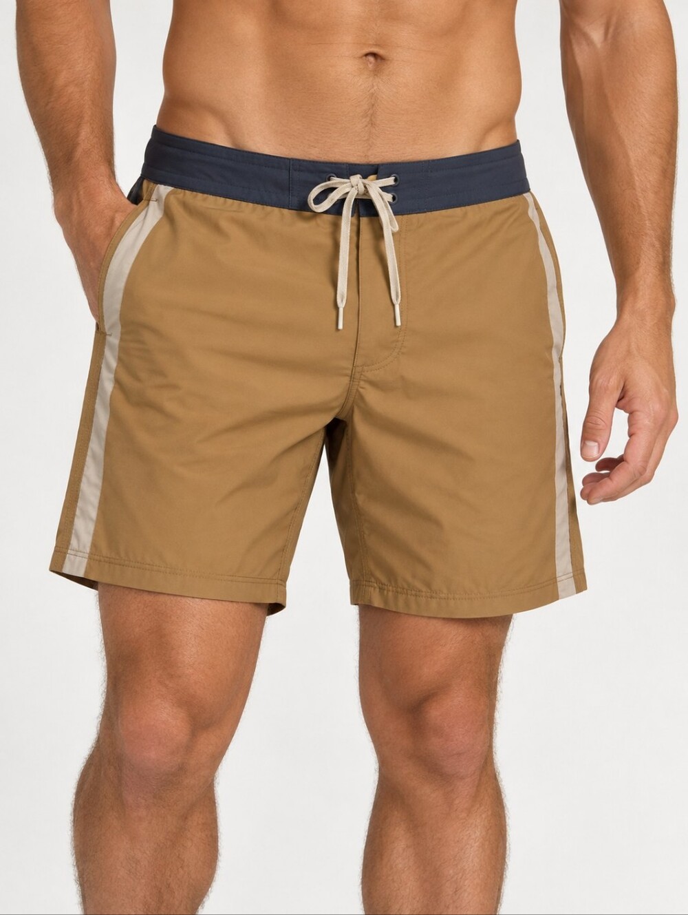 Faherty Sunwashed Board Shorts Men's Size 35 Tan Navy Swim Trunks 7"